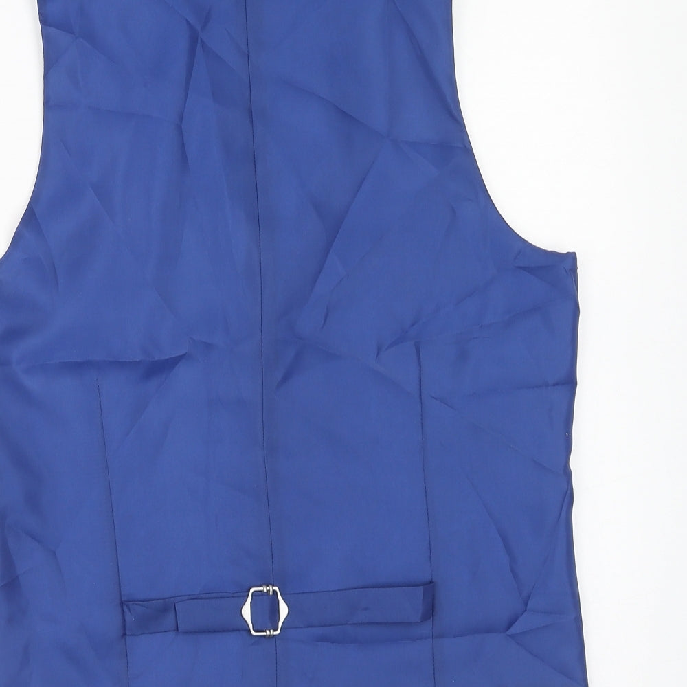 OneSix5ive Mens Blue Plaid Polyester Jacket Suit Waistcoat Size 36 Regular