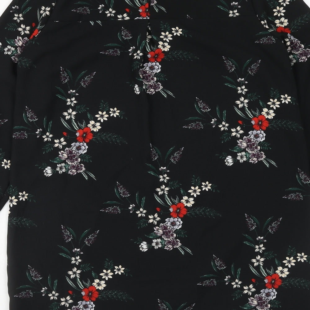 H&M Womens Blue Floral Polyester A-Line Size 8 Round Neck Button