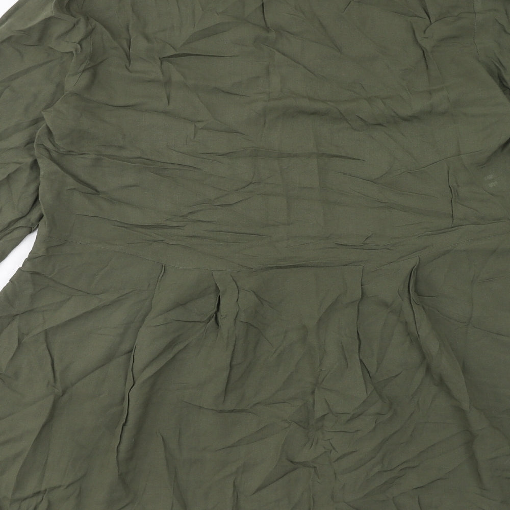 H&M Womens Green Viscose Fit & Flare Size 8 V-Neck Pullover