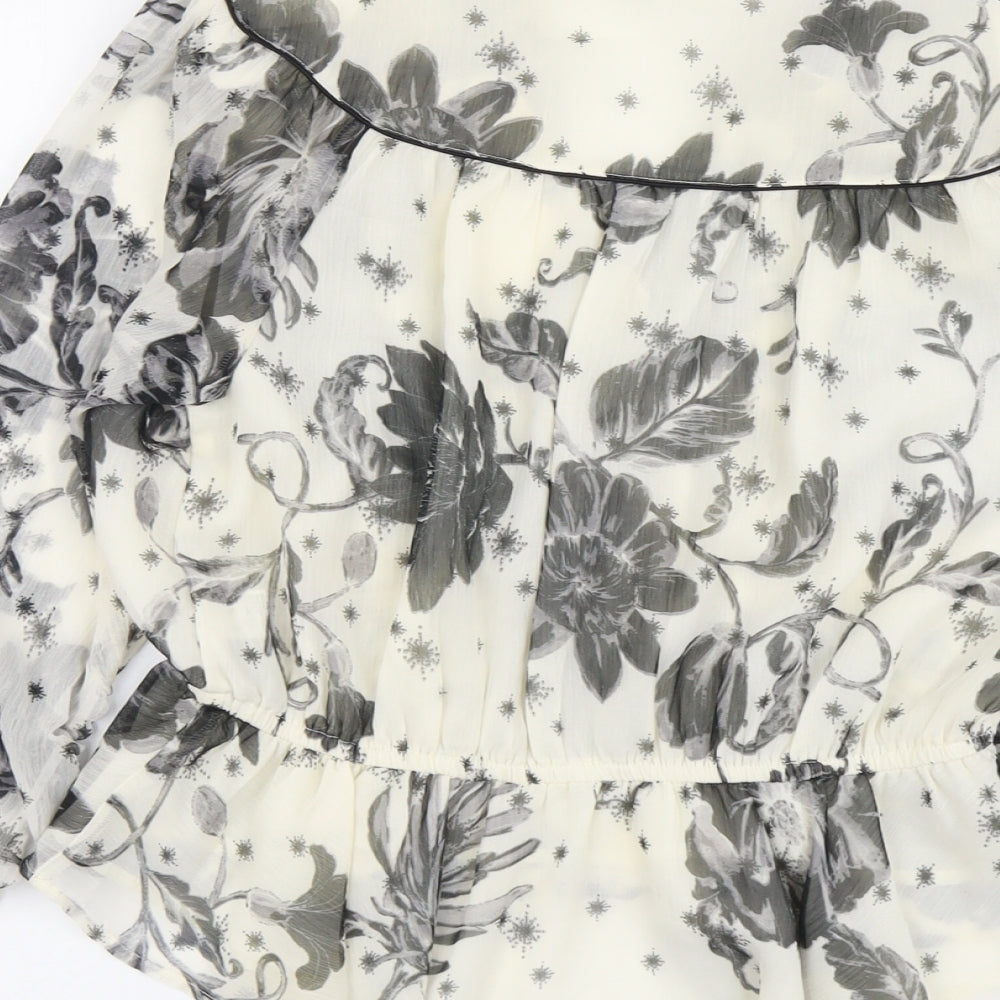 River Island Womens Beige Floral Polyester Cropped Blouse Size 12 V-Neck - Peplum