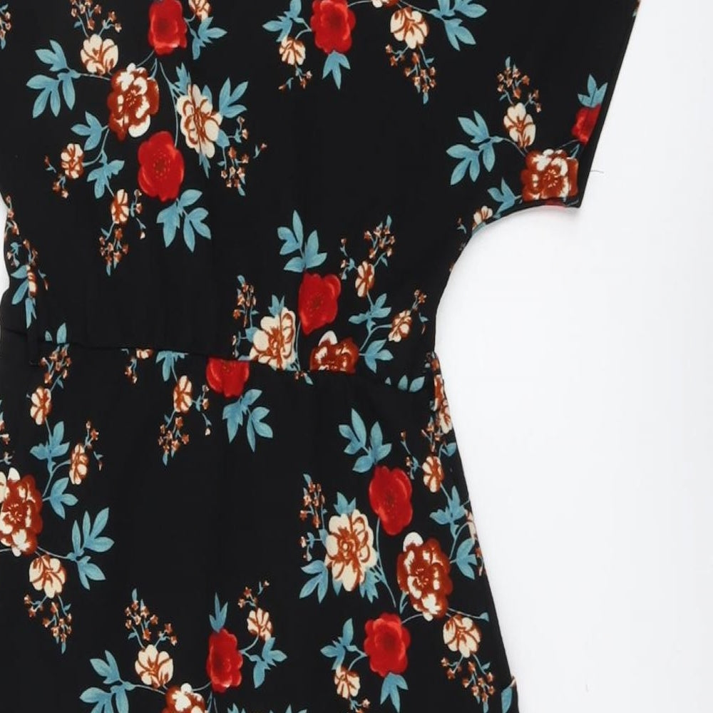 Blue Vanilla Womens Black Floral Polyester A-Line Size 8 V-Neck Pullover