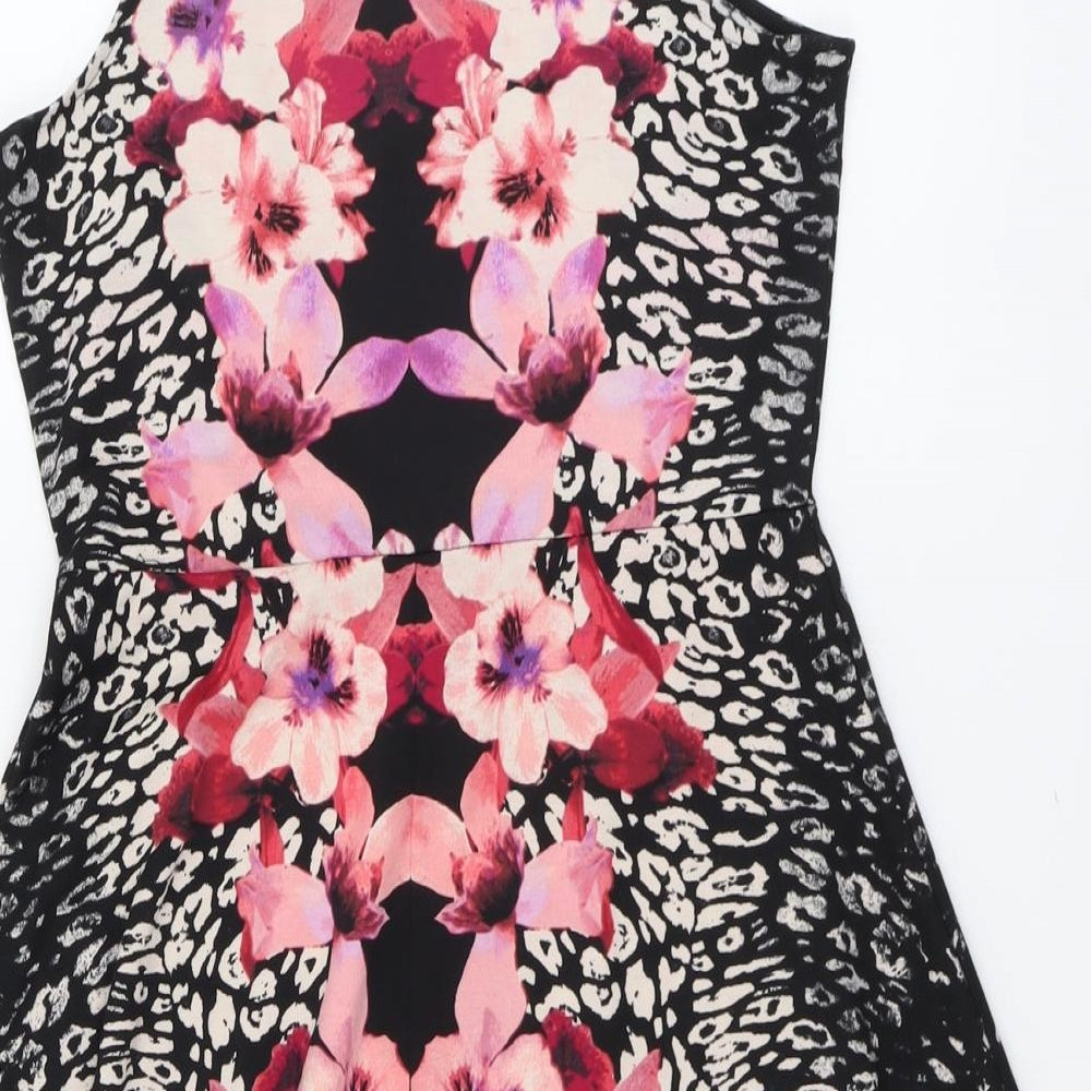 H&M Womens Black Floral Polyester Fit & Flare Size M Round Neck Pullover