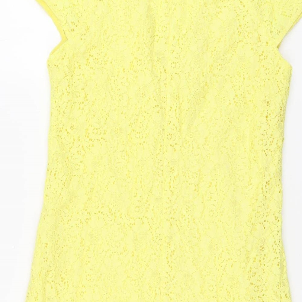 Zara Womens Yellow Geometric Polyamide A-Line Size M V-Neck Pullover