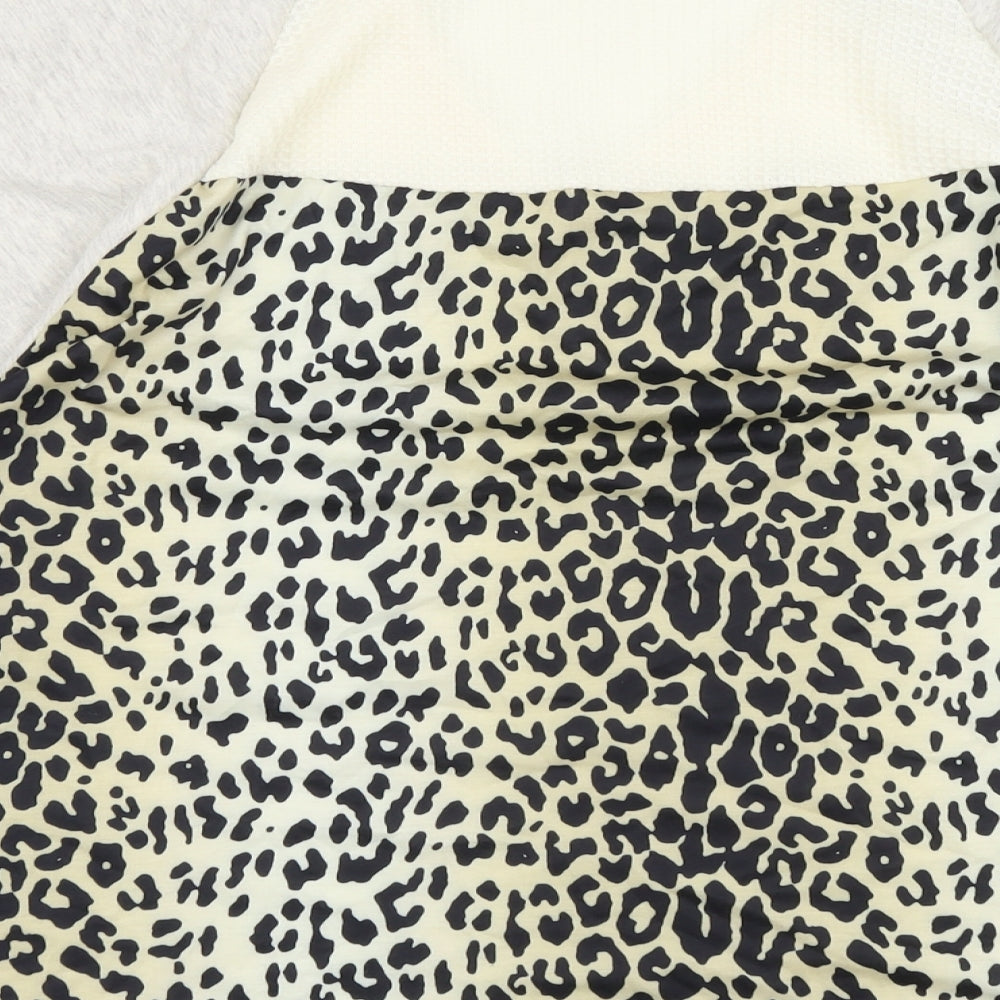 SHEILAY Womens Multicoloured Animal Print Polyester Basic Blouse Size L V-Neck - Leopard Pattern
