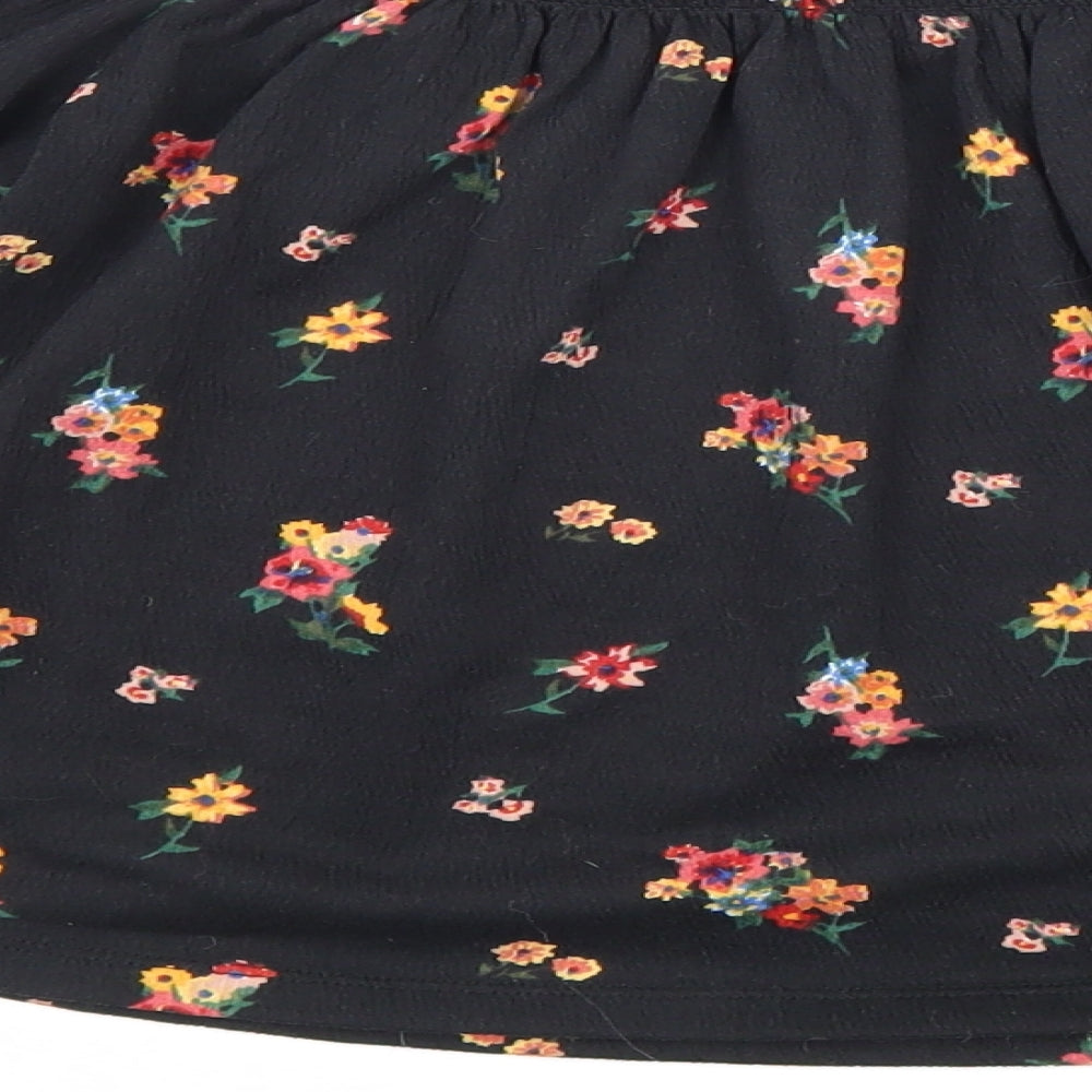 Divided Womens Black Floral Polyester Cropped Blouse Size XS Boat Neck
