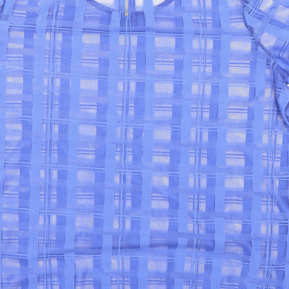 NEXT Womens Blue Plaid Polyester Basic T-Shirt Size 14 Scoop Neck