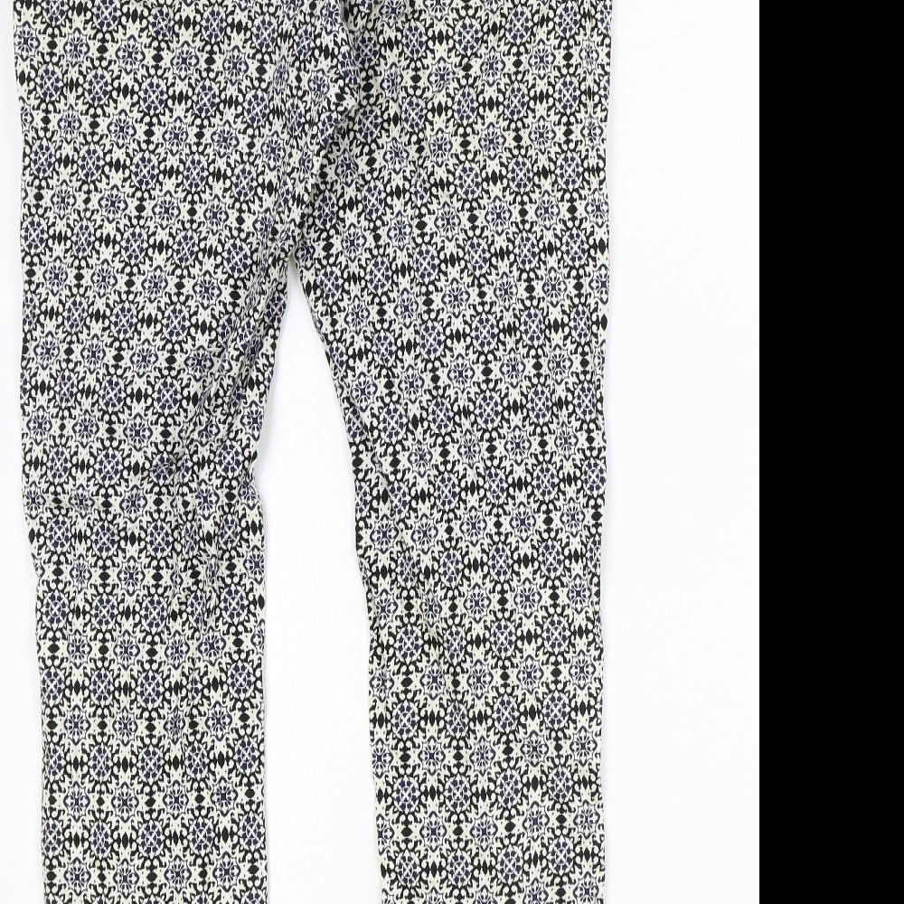 H&M Womens Multicoloured Geometric Polyester Trousers Size 8 Regular Zip