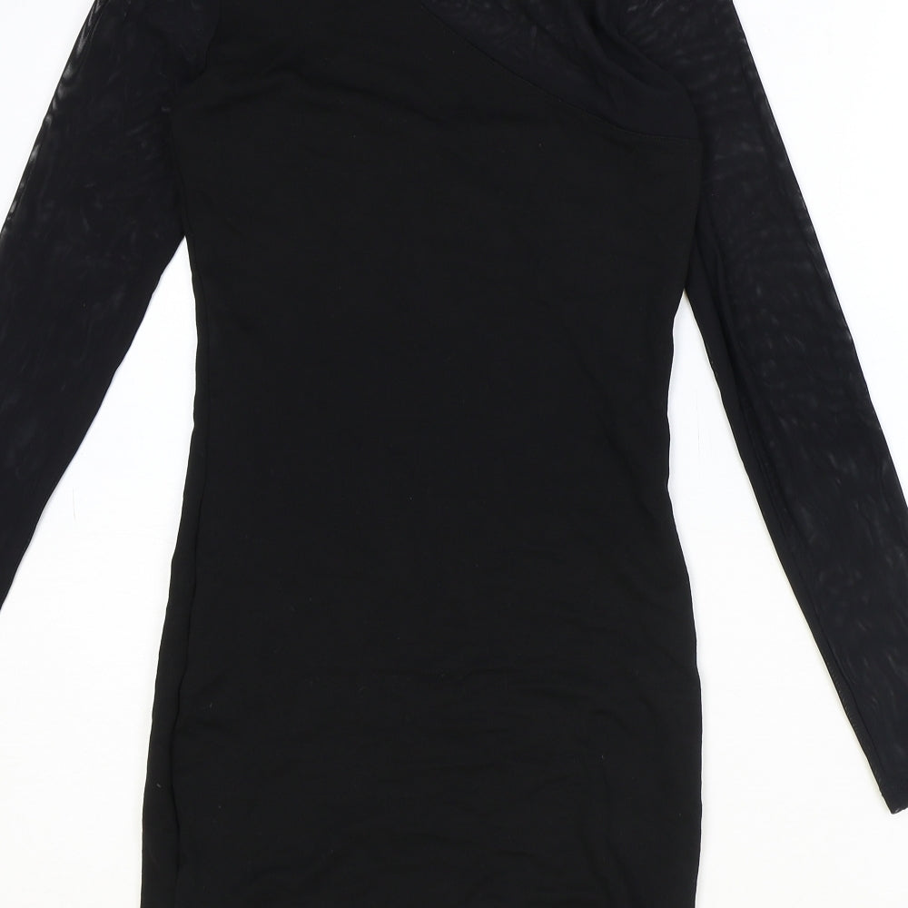H&M Womens Black Herringbone Polyester A-Line Size 8 Round Neck Pullover