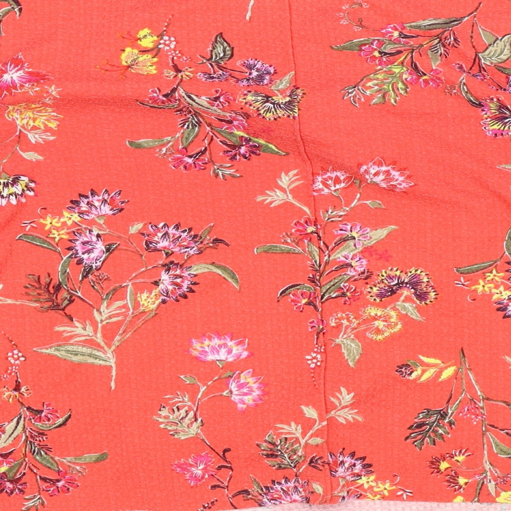 Marks & Spencer Womens Red Floral Polyester Basic Blouse Size 12 Boat Neck