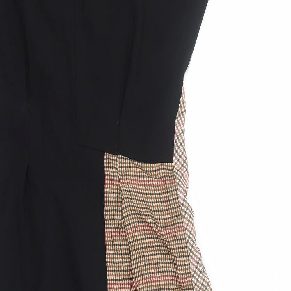 Zara Womens Black Plaid Polyester Trapeze & Swing Size S Round Neck Zip