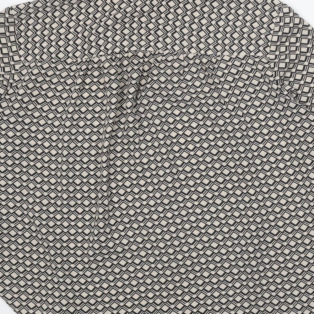H&M Womens Black Geometric Polyester Basic Button-Up Size M Collared
