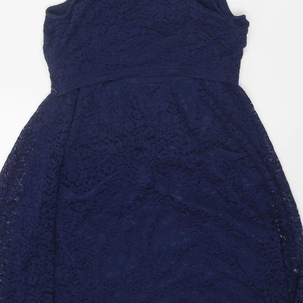 Spring Womens Blue Polyester Fit & Flare Size S Round Neck Zip