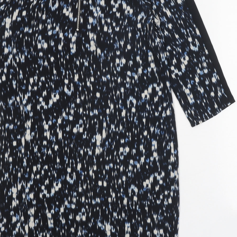 Marks & Spencer Womens Black Geometric Polyester A-Line Size 10 Round Neck Zip