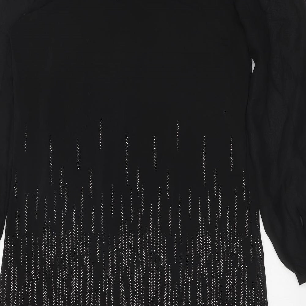 M&Co Womens Black Geometric Polyester Ball Gown Size 14 Round Neck Pullover