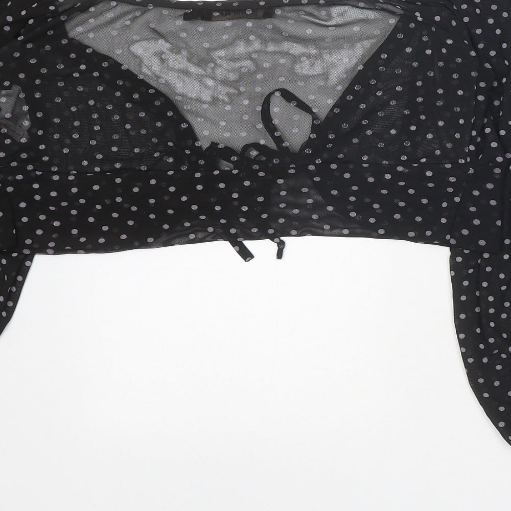 Misspap Womens Black Polka Dot Polyester Cropped Blouse Size 8 V-Neck