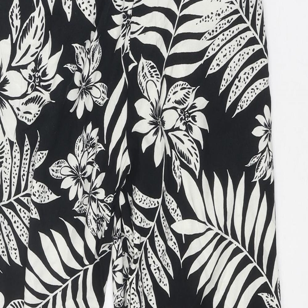 F&F Womens Black Floral Viscose Trousers Size 6 Regular Tie