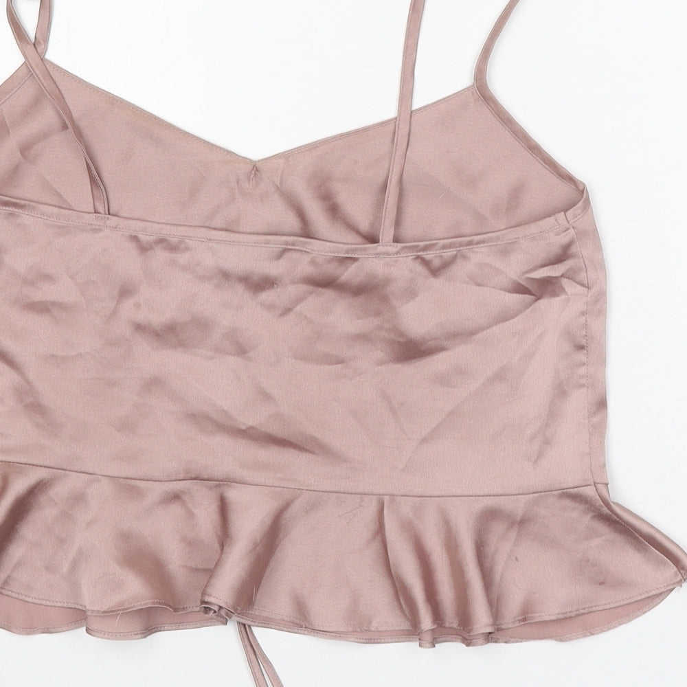 Topshop Womens Pink Polyester Camisole Tank Size 8 V-Neck - Cropped Front Ruched