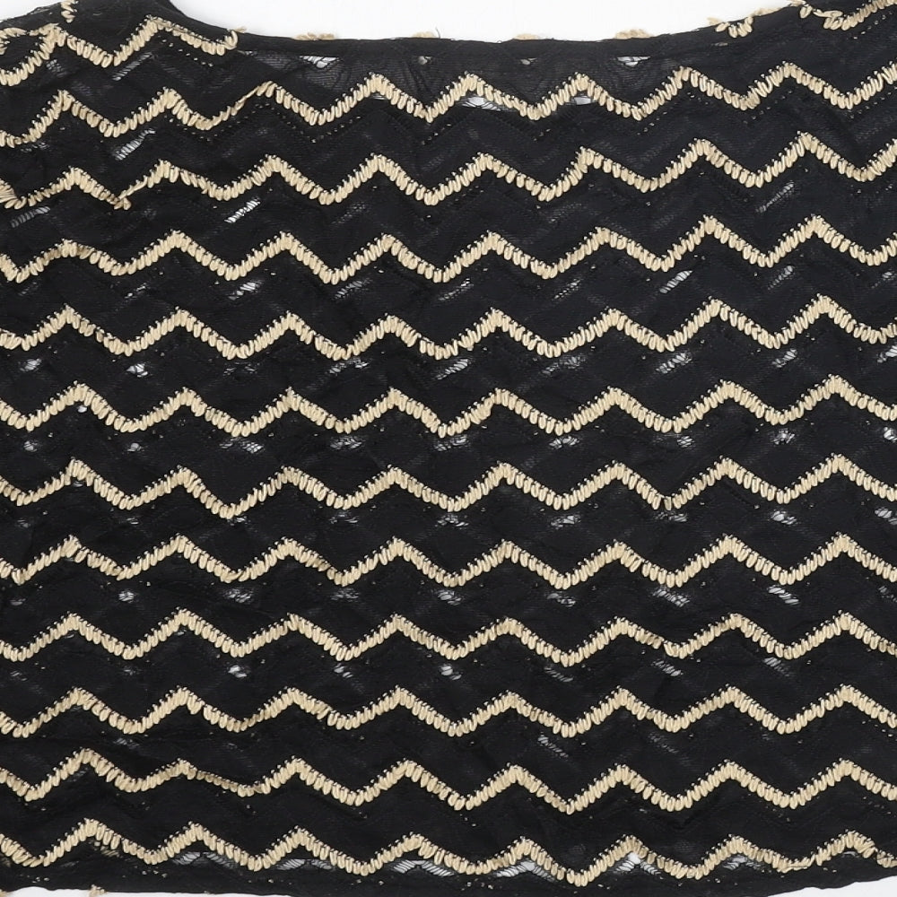 Staring at Stars Womens Black Geometric Nylon Cropped T-Shirt Size S Boat Neck