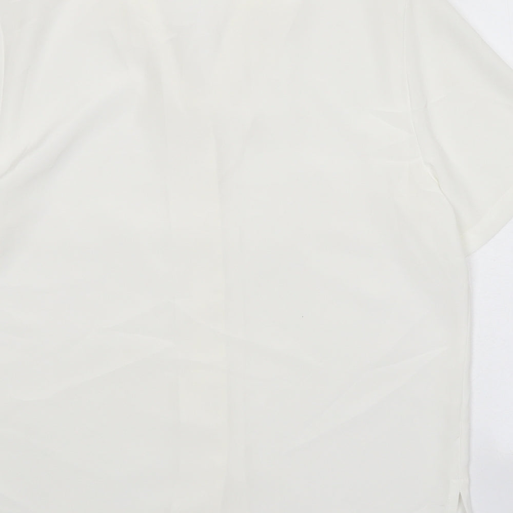 Preworn Womens White Polyester Basic Button-Up Size 10 Collared