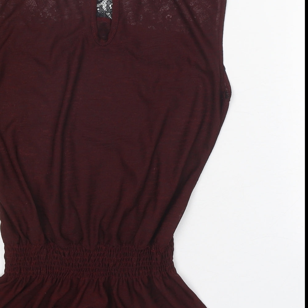 Atmosphere Womens Brown Nylon Basic Tank Size 8 Round Neck - Lace Detail