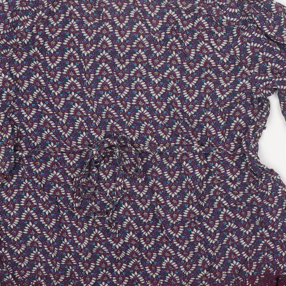 Casual Collection Womens Purple Geometric Viscose Basic Blouse Size 12 Round Neck