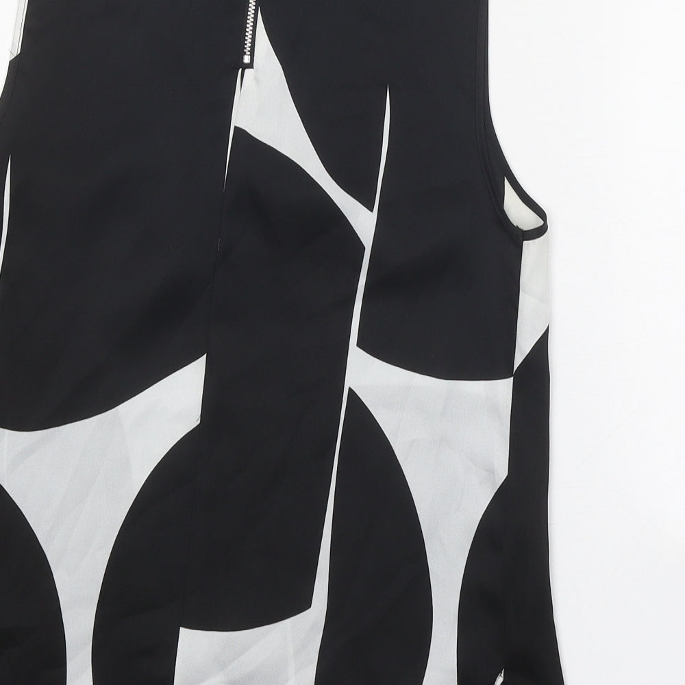 Topshop Womens Black Geometric Polyester Basic Tank Size 8 Round Neck