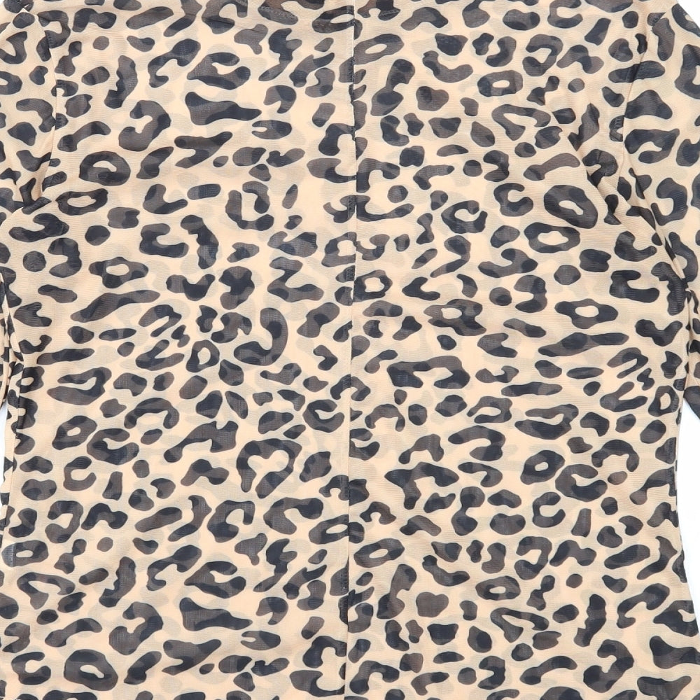 Preworn Womens Beige Animal Print Polyester Basic Blouse Size M Mock Neck - Leopard Print