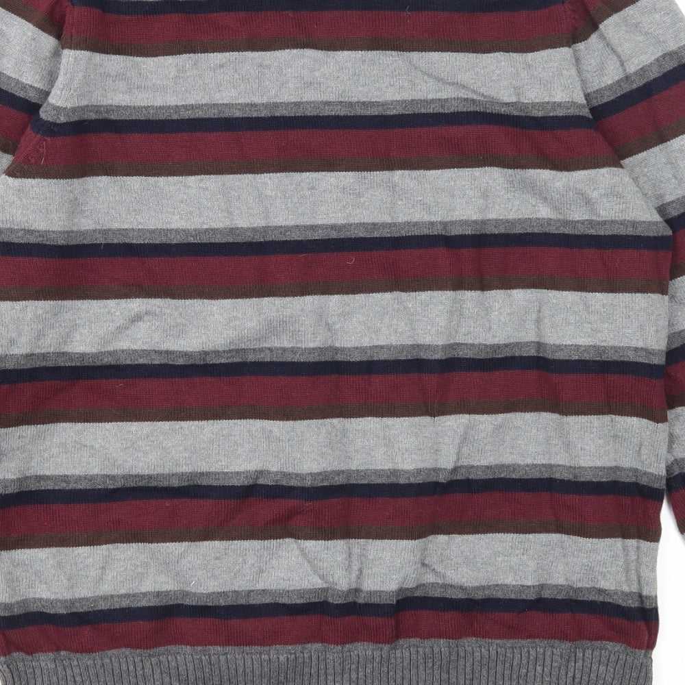 Marks & Spencer Mens Multicoloured V-Neck Striped Cotton Pullover Jumper Size S Long Sleeve