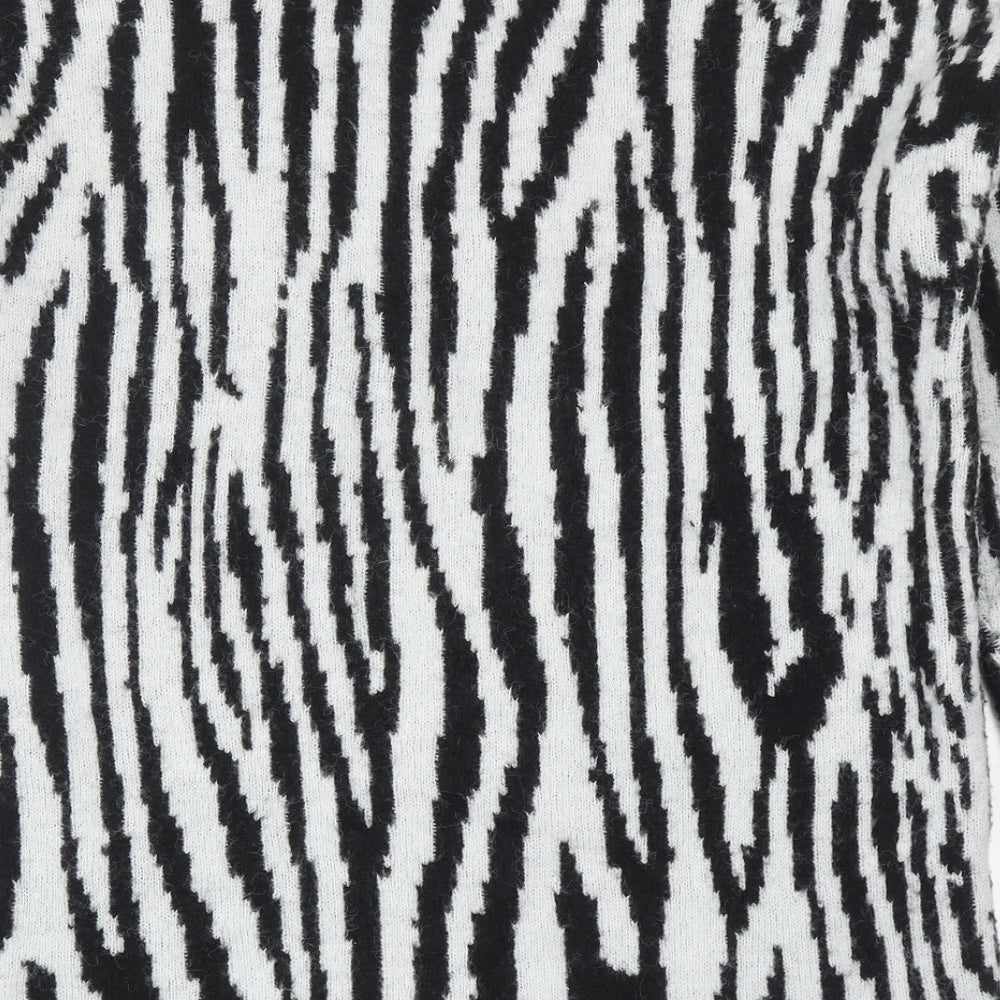 Warehouse Womens Black Mock Neck Animal Print Acrylic Pullover Jumper Size 8 - Zebra Pattern