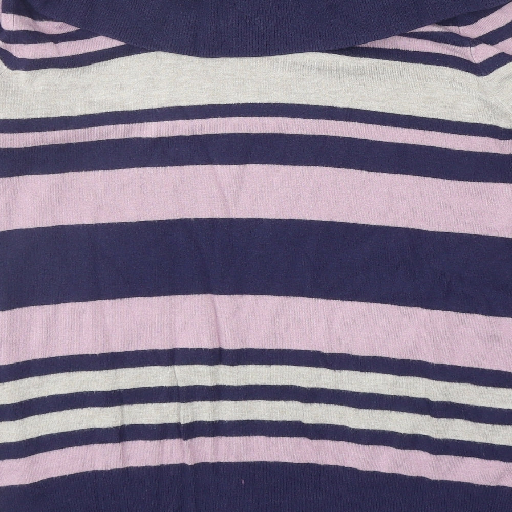 Marks & Spencer Womens Purple Roll Neck Striped Viscose Pullover Jumper Size 16