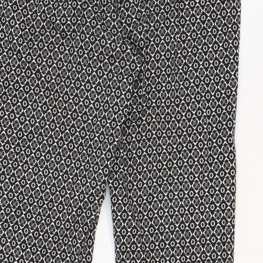 Oasis Womens Black Geometric Cotton Trousers Size 10 Regular Zip