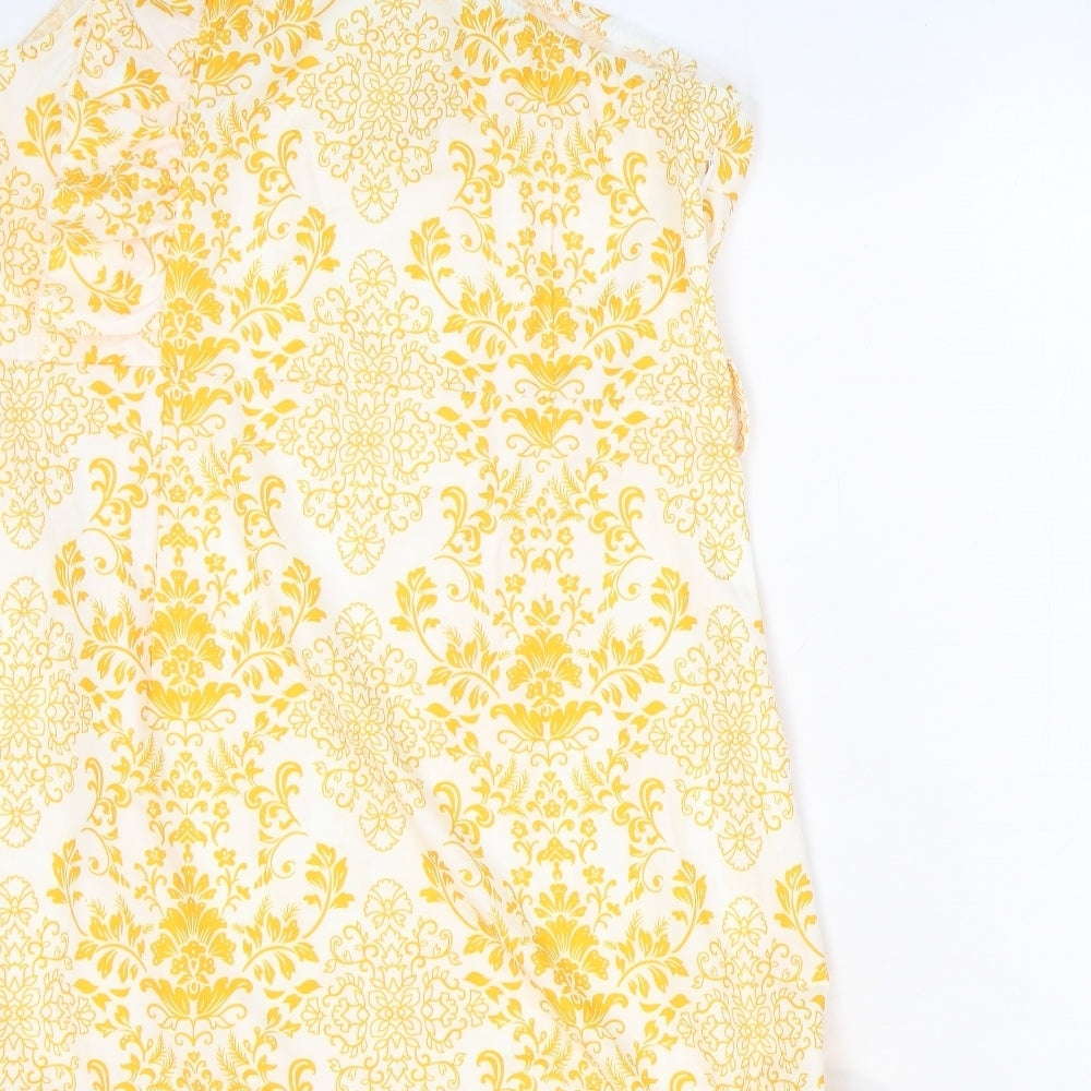 SHEIN Womens Yellow Floral Polyester Trapeze & Swing Size XL One Shoulder Zip