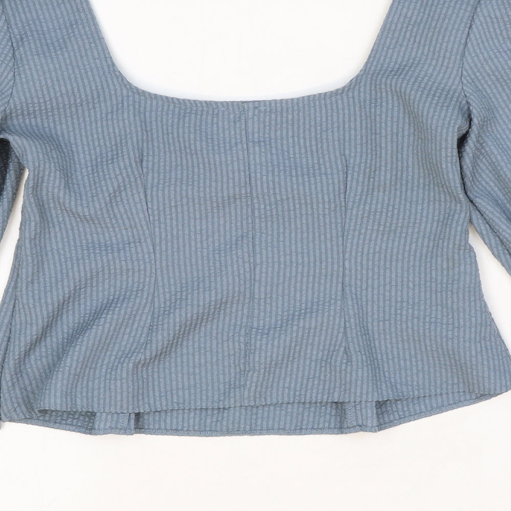 ASOS Womens Blue Striped Polyester Cropped Blouse Size 6 Square Neck