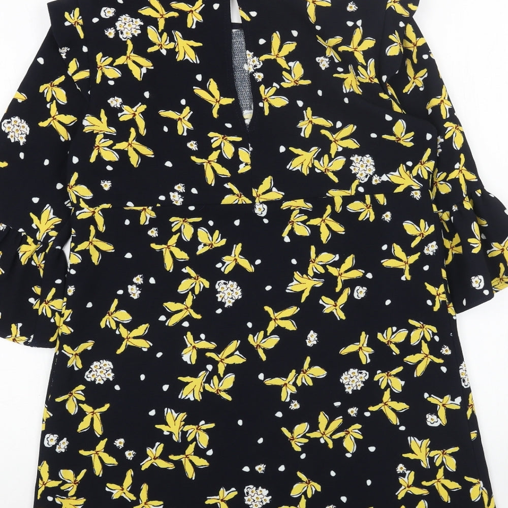 Zara Womens Blue Floral Polyester A-Line Size S Round Neck Pullover