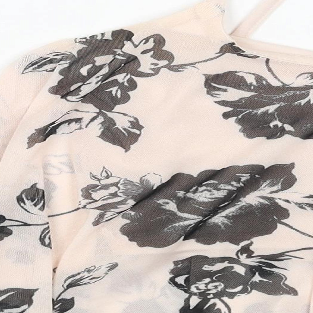 New Look Womens Orange Floral Polyester Camisole Tank Size 8 Scoop Neck - Cropped