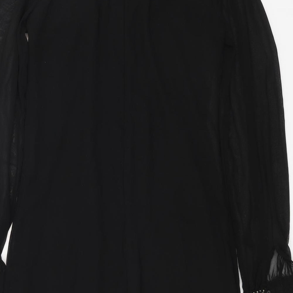 Preworn Womens Black Polyester A-Line Size 8 Round Neck Zip