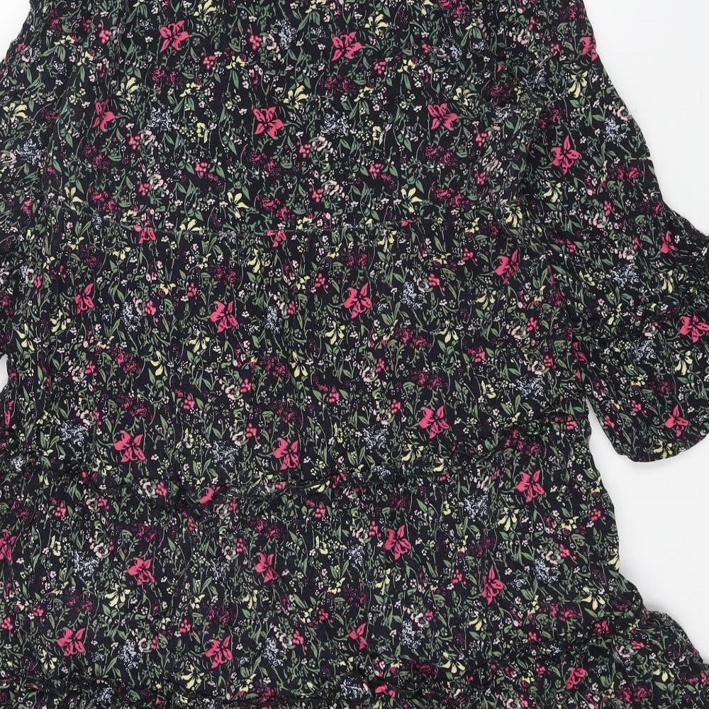 VERO MODA Womens Black Floral Viscose A-Line Size M V-Neck Pullover