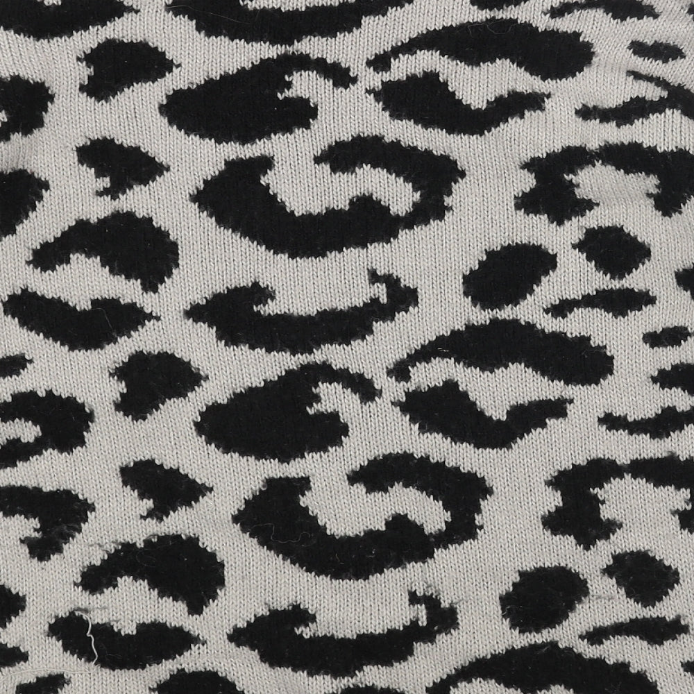 Miss Selfridge Womens Grey Round Neck Animal Print Acrylic Pullover Jumper Size 12 - Leopard Pattern