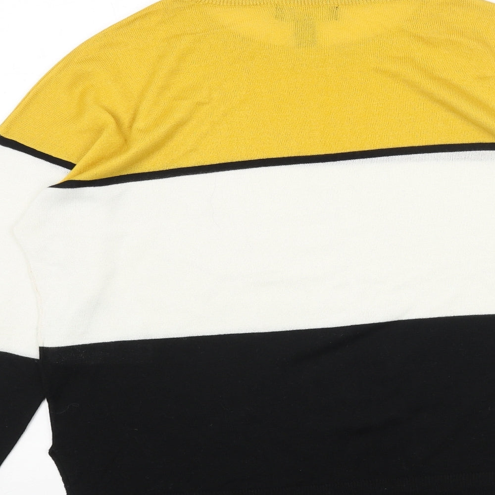 New Look Womens Black Round Neck Acrylic Pullover Jumper Size S - Colourblock Pattern