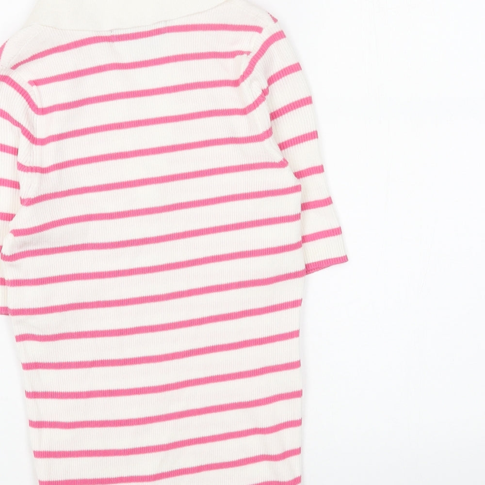 Marks & Spencer Womens Pink V-Neck Striped Viscose Pullover Jumper Size S