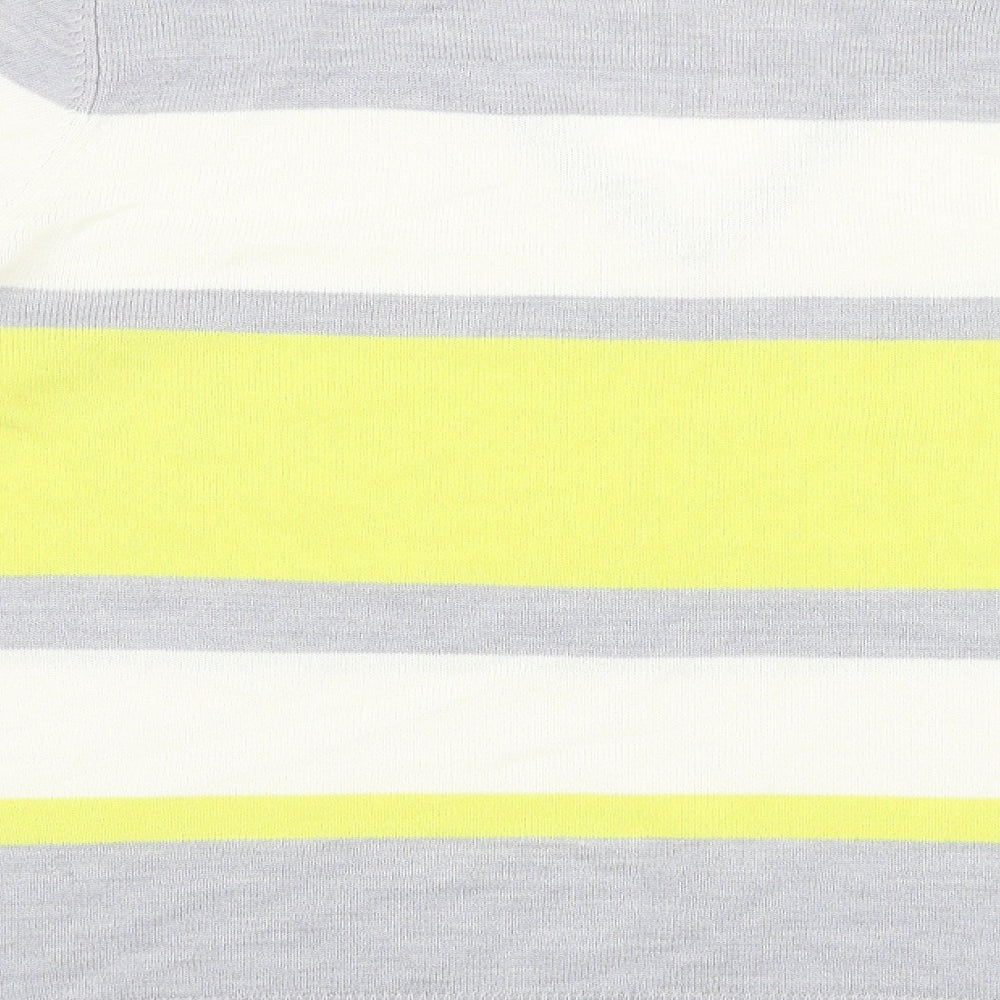 Marks & Spencer Womens Grey V-Neck Striped Acrylic Pullover Jumper Size 14