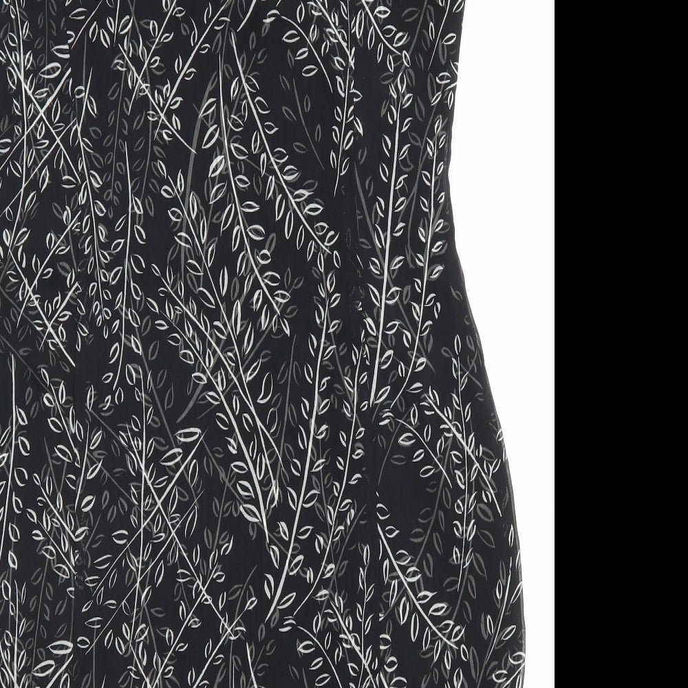 Fransa Womens Black Geometric Polyester A-Line Size M V-Neck Zip