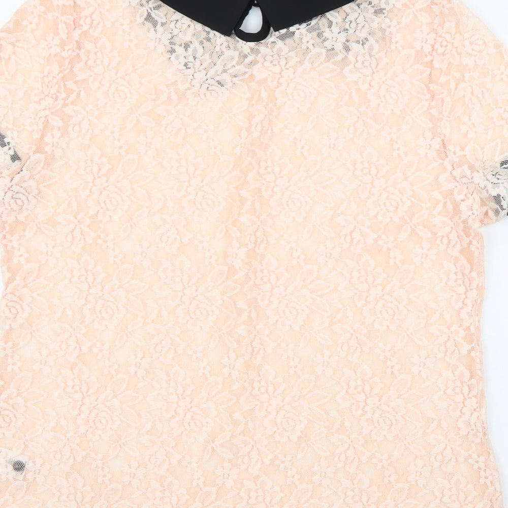 Allegra K Womens Pink Polyester Basic Blouse Size L Collared