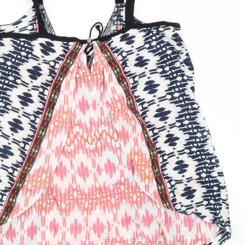 Warehouse Womens Multicoloured Geometric Viscose Basic Tank Size 12 V-Neck