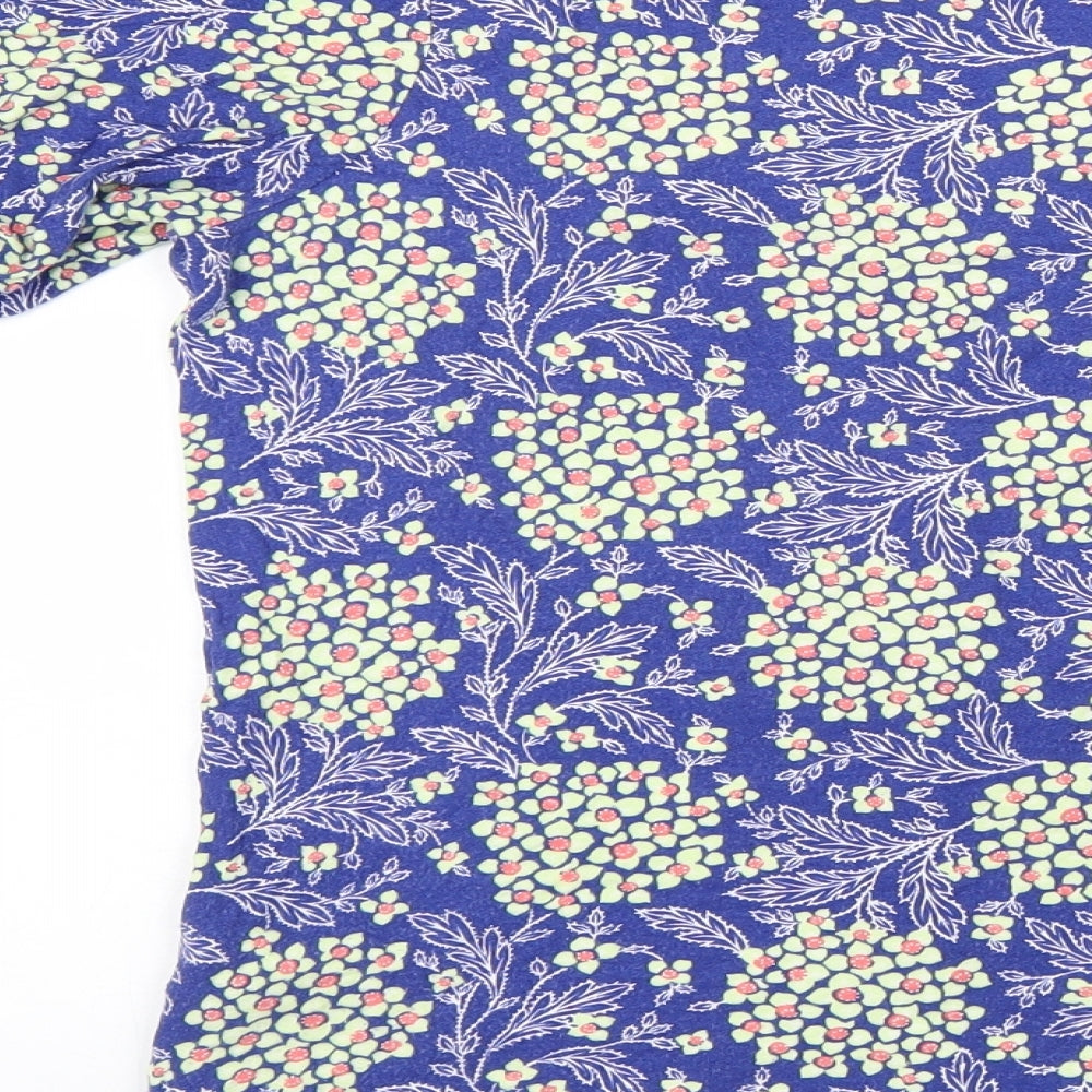 NEXT Womens Blue Geometric Viscose Basic T-Shirt Size 10 Scoop Neck