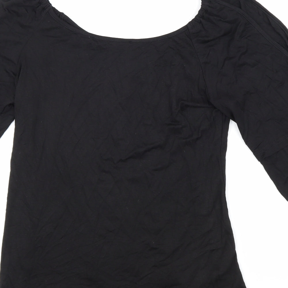 Yoins Womens Black Viscose Basic Blouse Size 8 Scoop Neck
