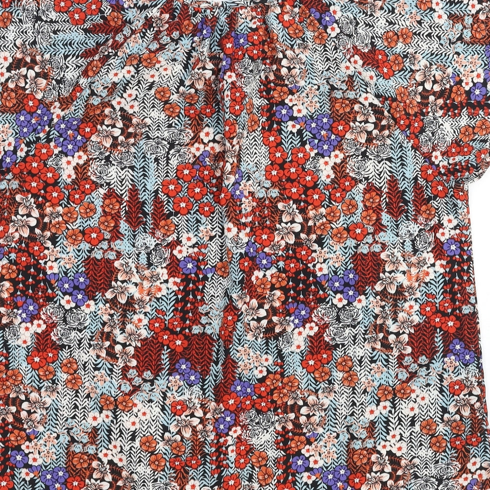 Preworn Womens Multicoloured Geometric Viscose Basic Blouse Size L Round Neck