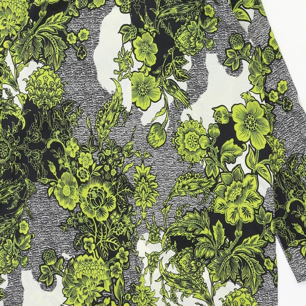 Topshop Womens Green Floral Viscose Shift Size 8 Round Neck Button