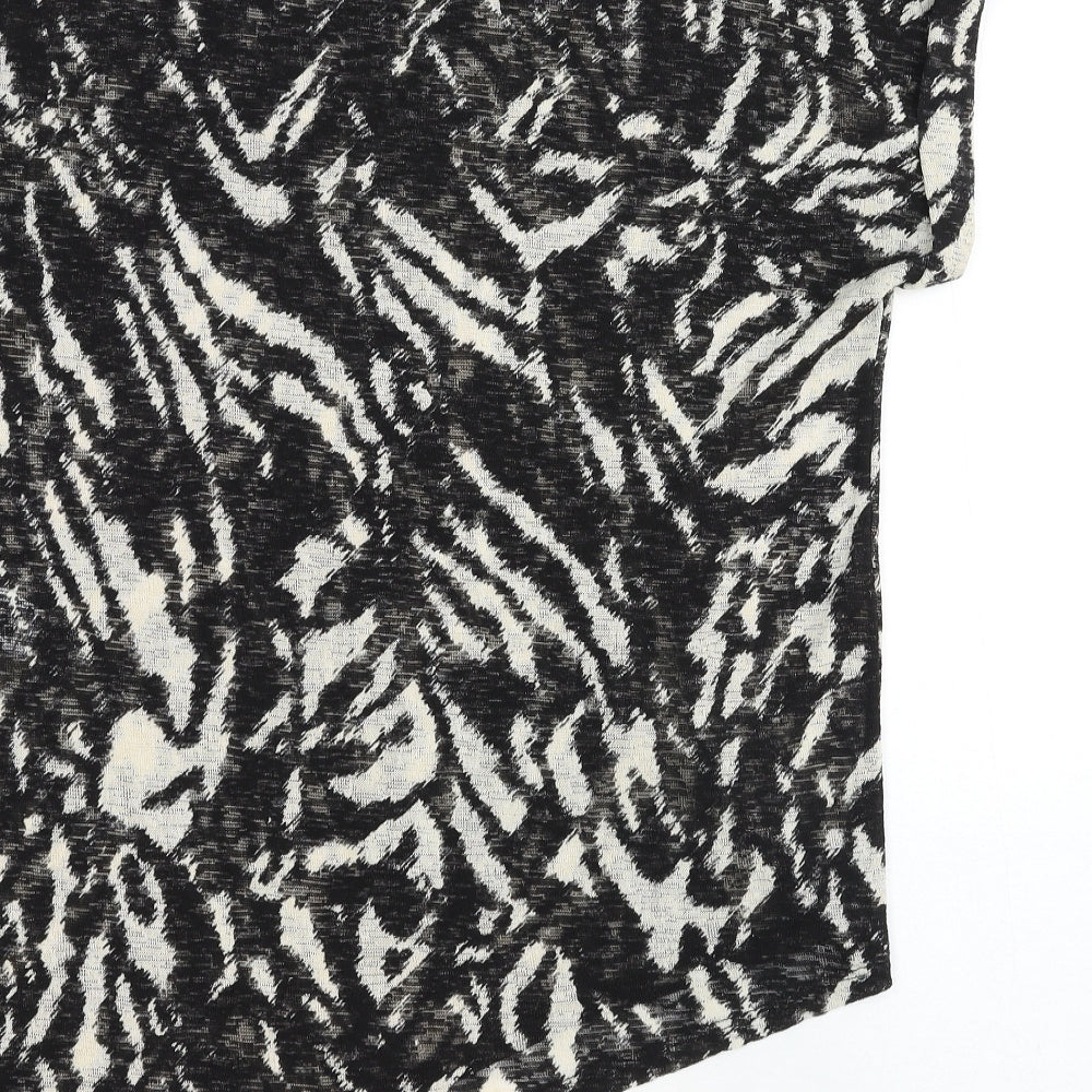 Wallis Womens Black Animal Print Viscose Basic T-Shirt Size S Round Neck - Tiger Pattern