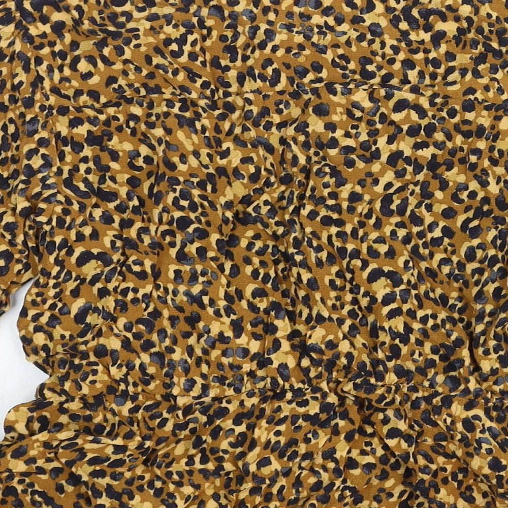 Zara Womens Brown Animal Print Viscose Basic Blouse Size XS V-Neck - Leopard Print